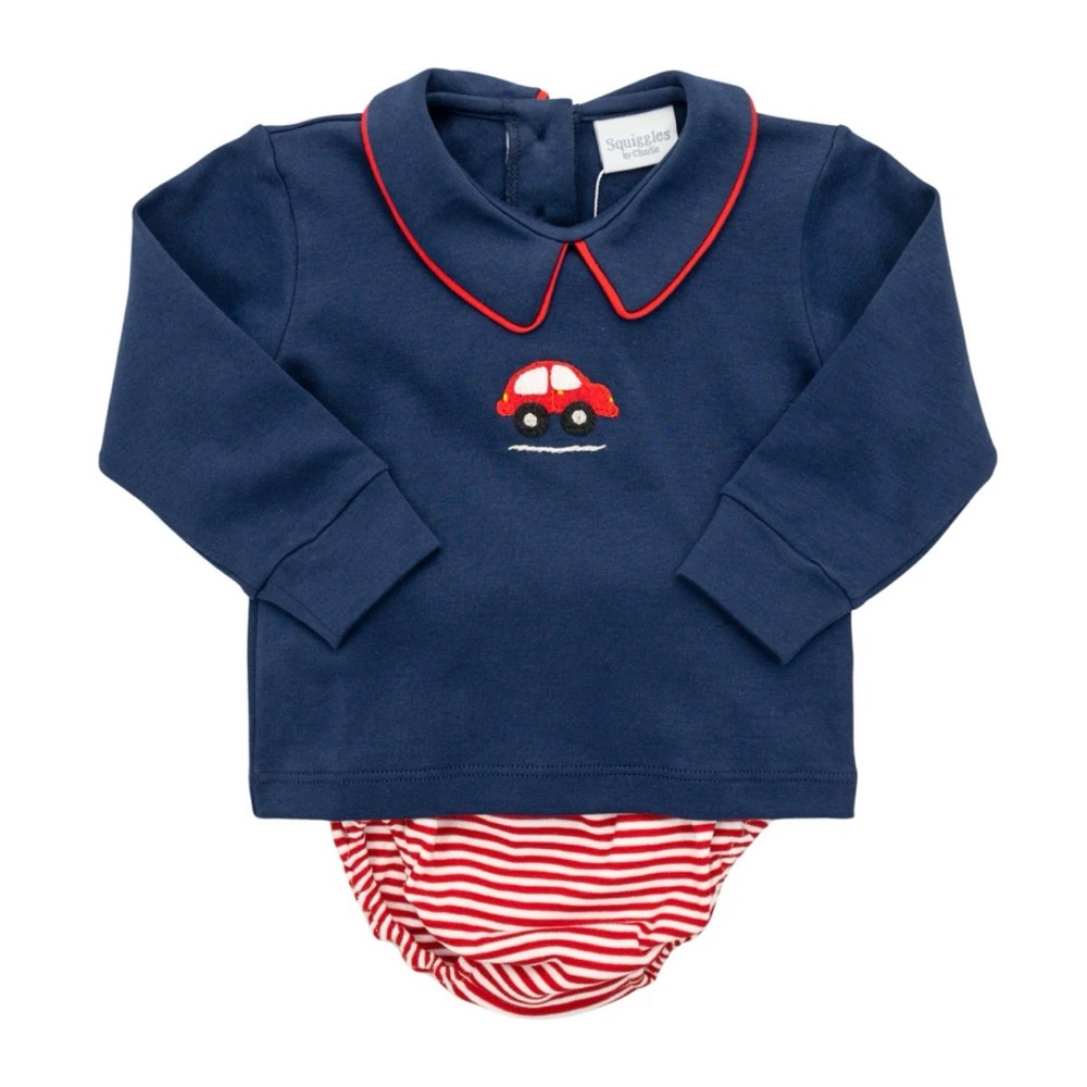 Squiggles Navy Baby Top and Striped Bloomers